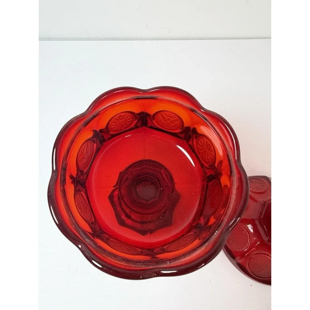 Fostoria  Ruby Red Coin Footed Compote Candy‎ Dish Lidded 8